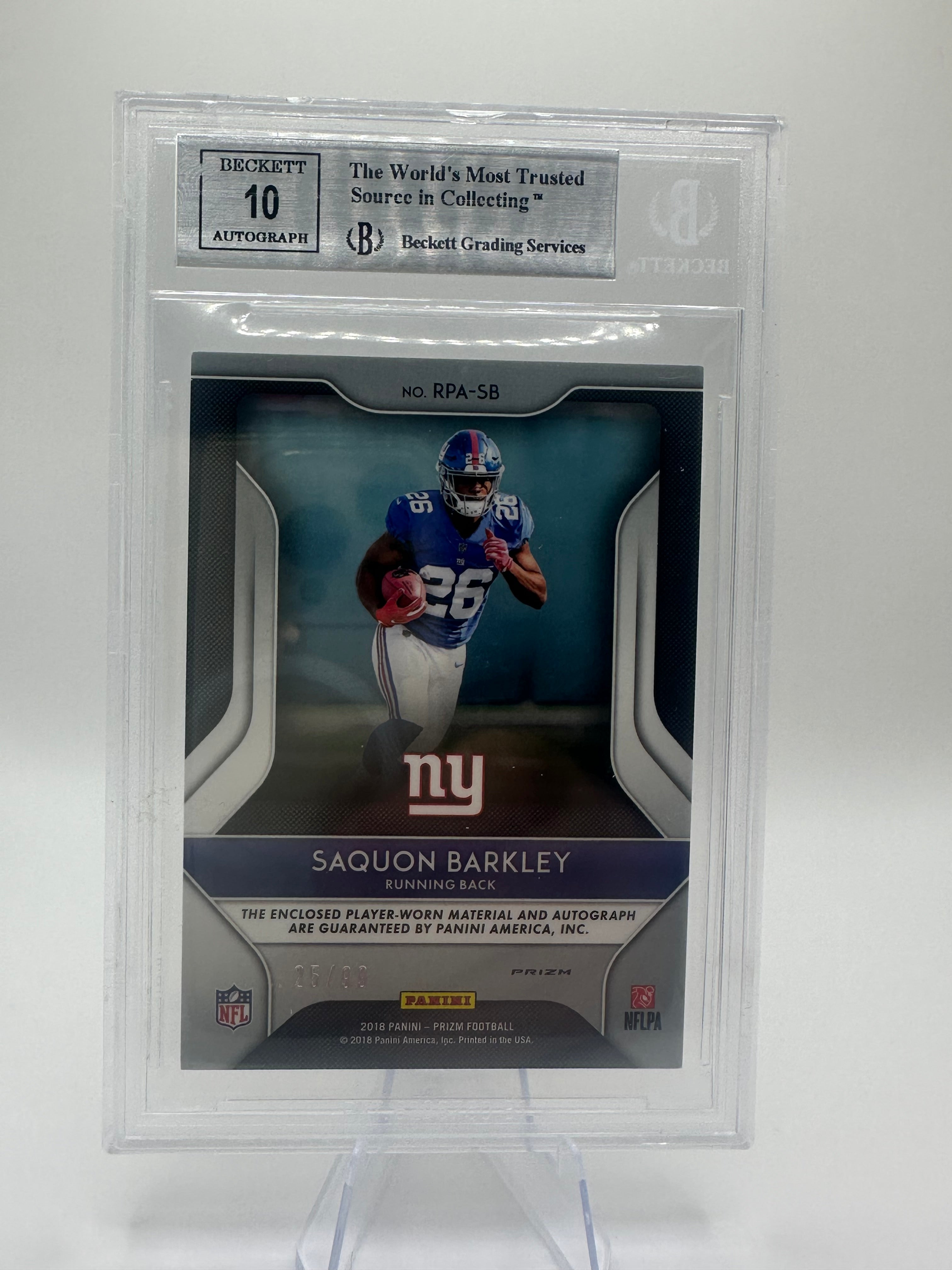 ** Saquon Barkley ** 2018 Panini Prizm Rookie Patch Autographs Prizms Beckett 9