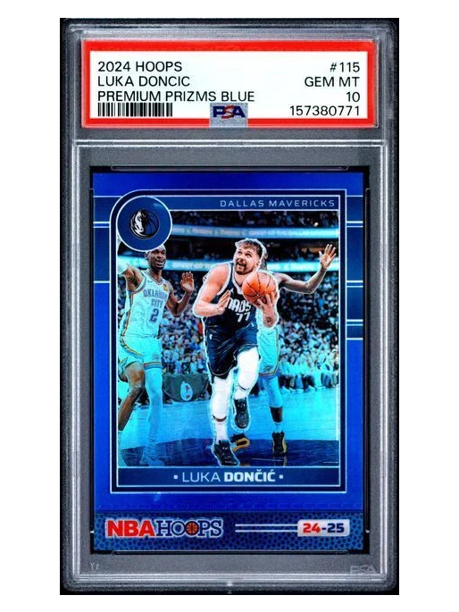 2024 Hoops | Luka Doncic | Premium Prizms Blue | #115 | 43/49 | PSA 10 | Pop 3