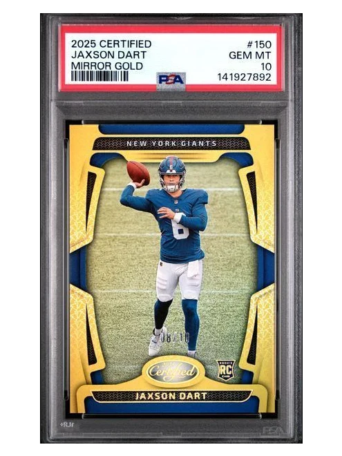 2025 Certified | Rookie Jaxson Dart | Mirror Gold | 8/10 | PSA 10