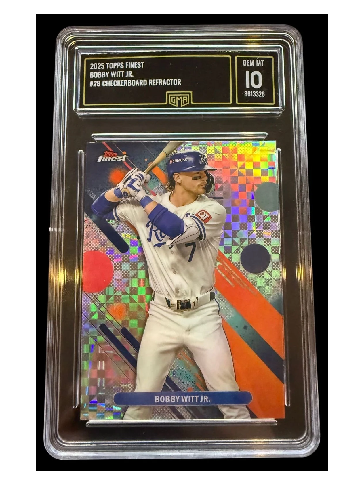 2025 Topps Finest | Bobby Witt Jr. | Checkerboard Refractor | #28 | GMA 10