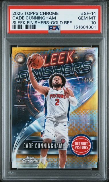 2025 Topps Chrome | Cade Cunningham | Sleek Finishers Gold Ref | 14/50 | PSA 10