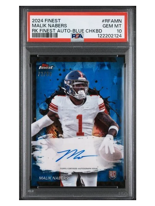 2024 Topps Finest | Rookie Malik Nabers | Finest Auto, Blue Checkerboard | 72/99 | #RFAMN | PSA 10