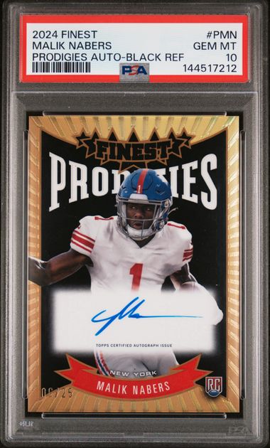 2025 Topps Finest Rookie Malik Nabers Prodigies Auto Black Ref 6/25 PSA 10