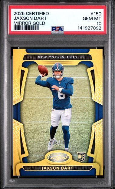 2025 Certified | Rookie Jaxson Dart | Mirror Gold | 8/10 | PSA 10