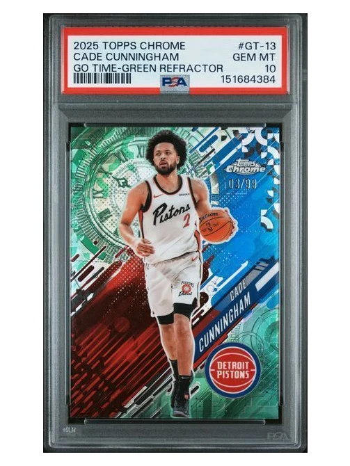 2025 Topps Chrome | Cade Cunningham | Go Time Green Refractor | 3/99 | PSA 10