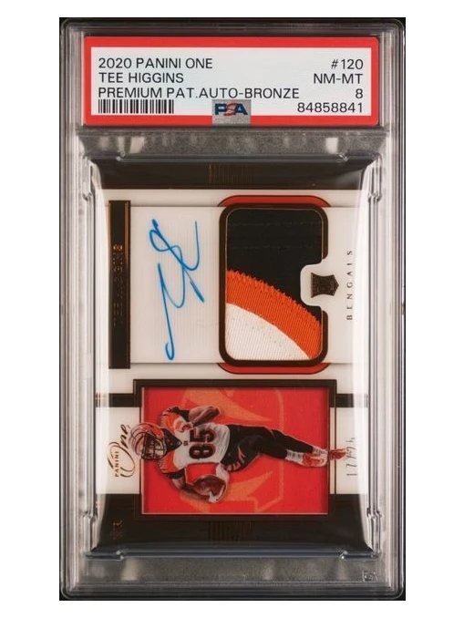 2020 Panini One | Rookie Tee Higgins | Premium Patch Auto - Bronze | 11/25 | PSA 8