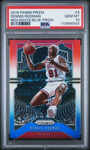 2019 Prizm | Dennis Rodman | Red/White/Blue Prizm | #3 | PSA 10