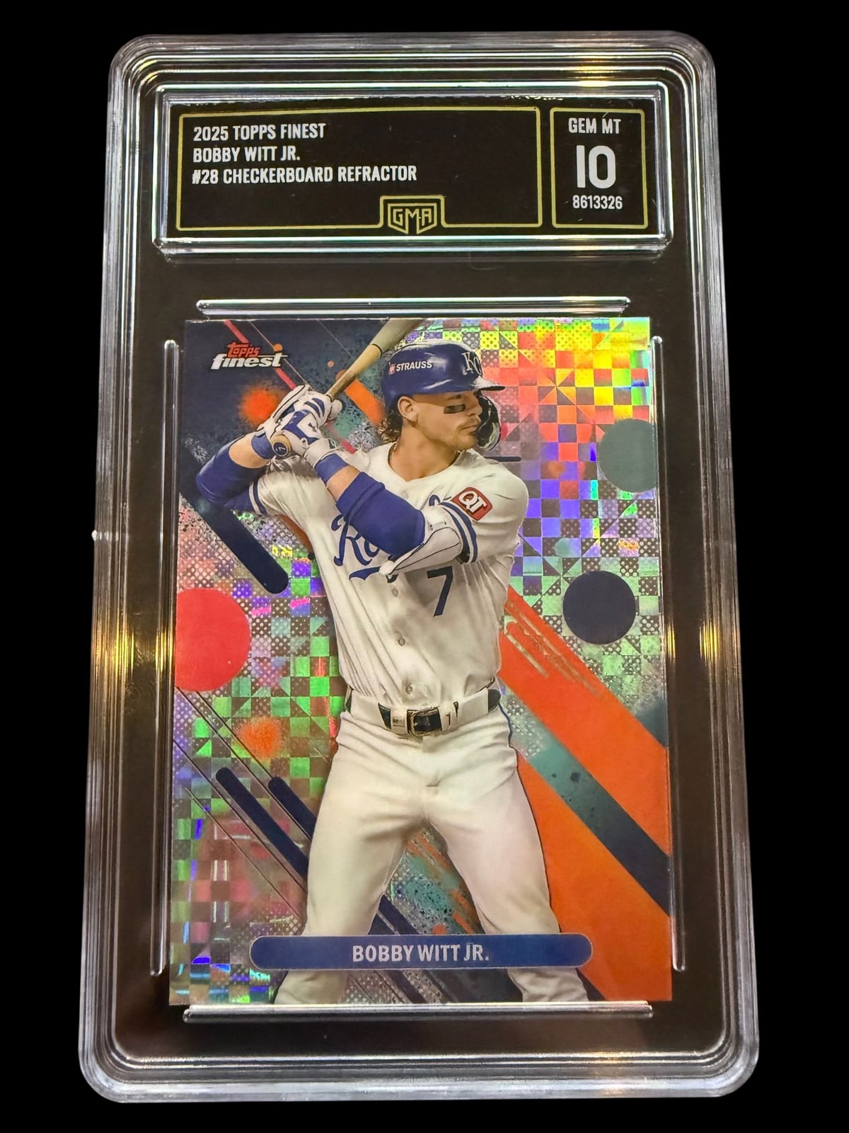 2025 Topps Finest | Bobby Witt Jr. | Checkerboard Refractor | #28 | GMA 10