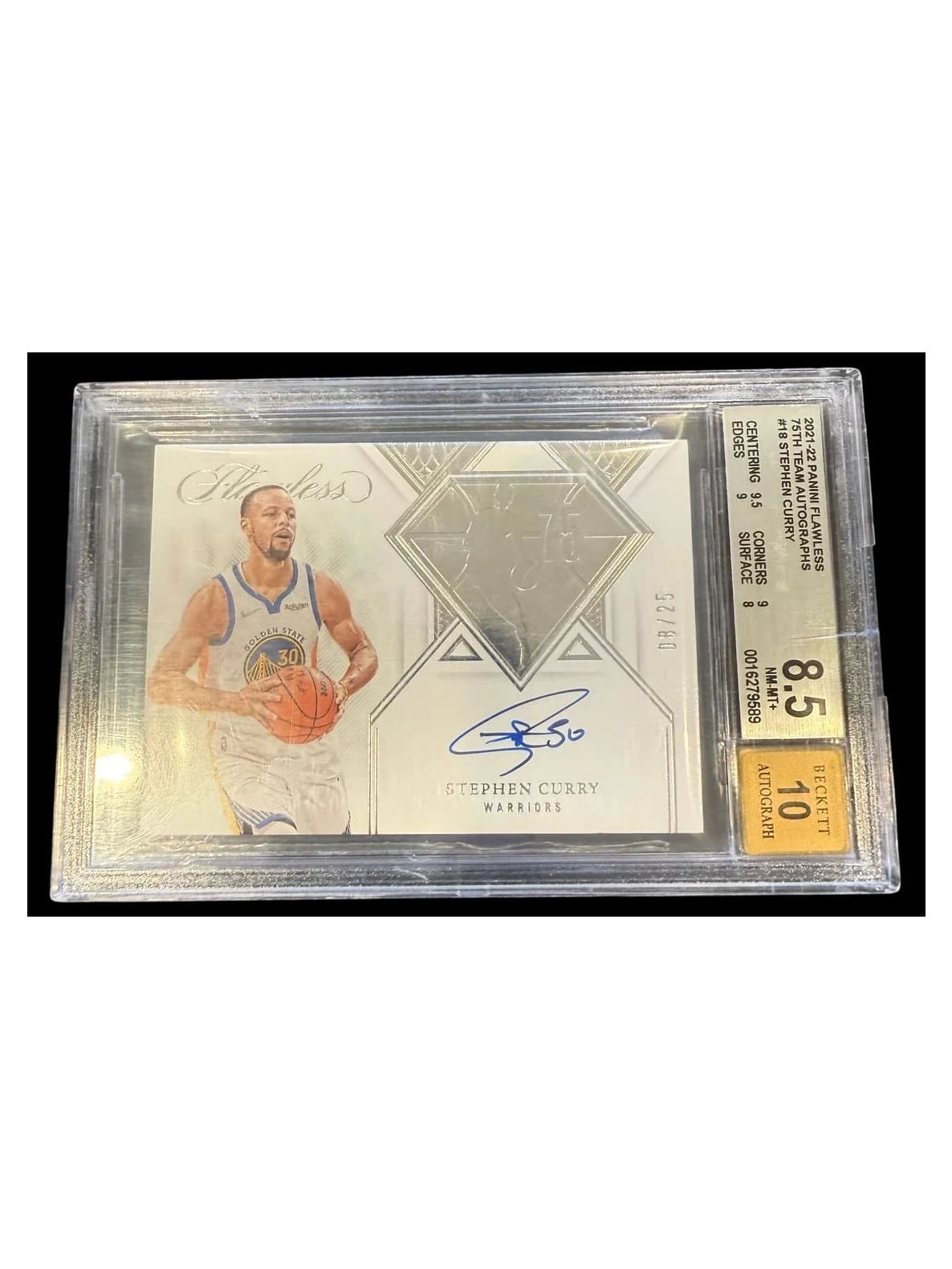 2021 Flawless Stephen Curry Autograph 75th Anniversary 8/25 BGS 8.5 Auto 10 Rare