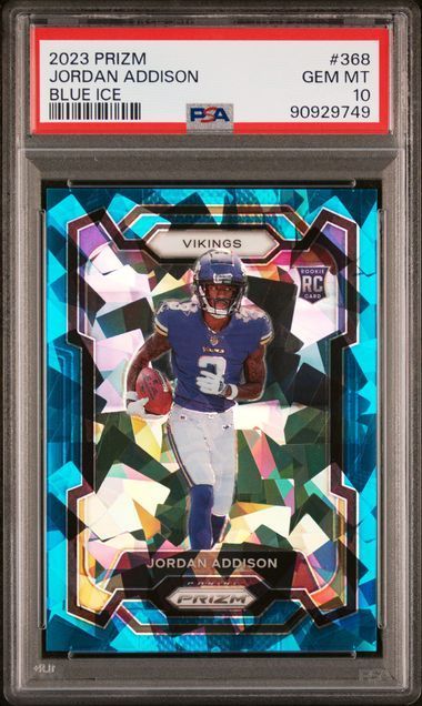 2023 Prizm | Rookie Jordan Addison | Blue Ice | 98/99 | PSA 10