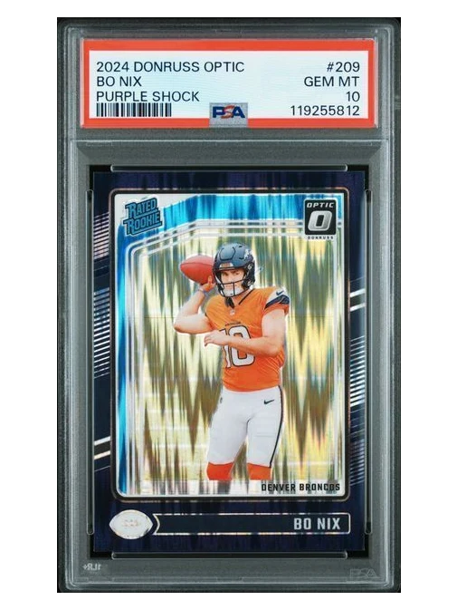 2024 Donruss Optic | Rookie Bo Nix | Purple Shock | #209 | PSA 10