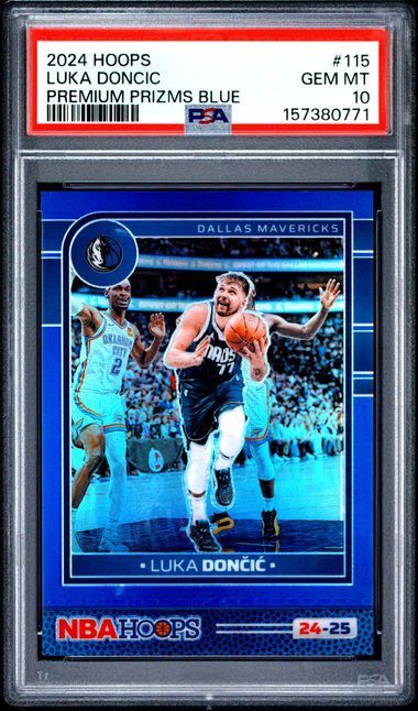 2024 Hoops | Luka Doncic | Premium Prizms Blue | #115 | 43/49 | PSA 10 | Pop 3