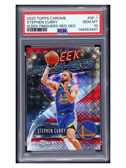 2025 Topps Chrome Stephen Curry Sleek Finishers RED GEO 3/5 PSA 10