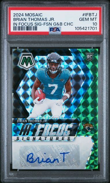 2024 Mosaic | Rookie Brian Thomas JR | in Focus Signatures Green & Black | 9/25 | PSA 10