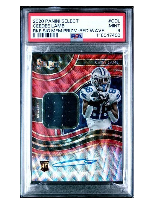2020 Select | Rookie Ceedee Lamb | Signature Mem Prizm Red Wave Autograph | #CDL | PSA 9