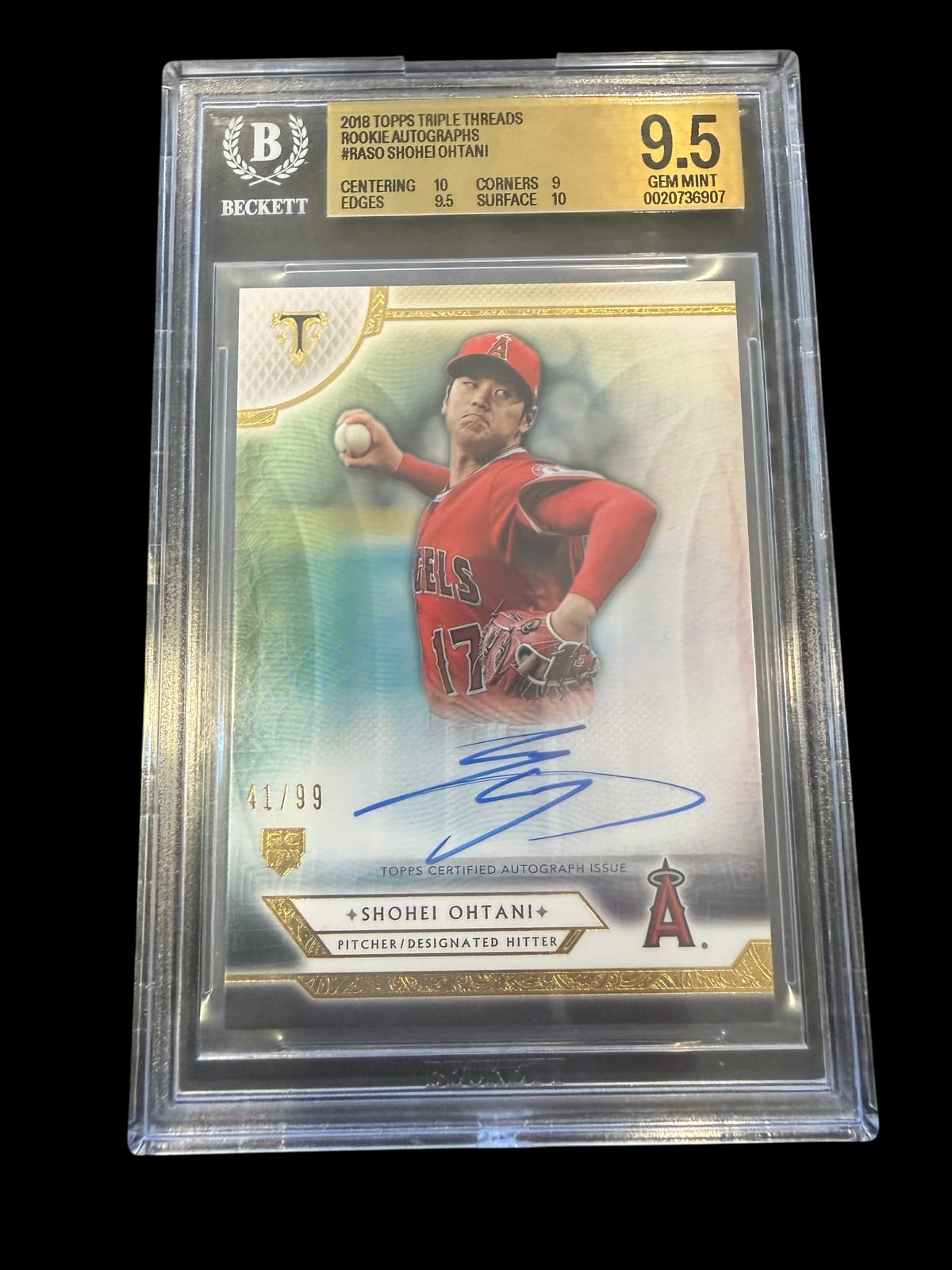2018 Topps Triple Threads Rookie Shohei Ohtani Autographs #RASO 41/99 BGS 9.5
