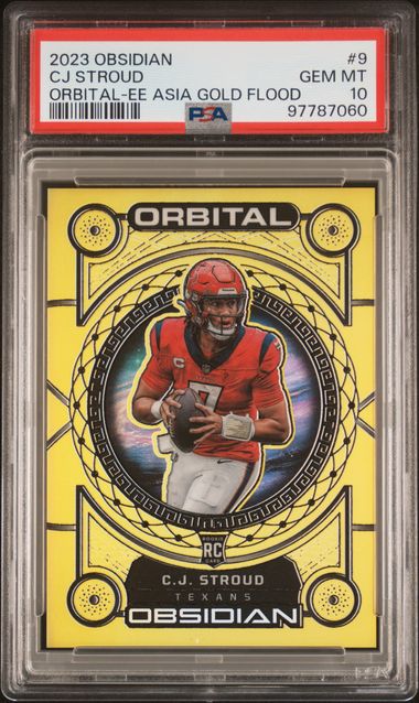 2023 Obsidian Rookie CJ Stroud Orbital Asia Gold Flood 3/10 #9 PSA 10 RC