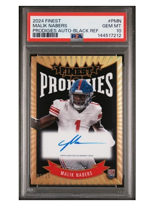 2025 Topps Finest Rookie Malik Nabers Prodigies Auto Black Ref 6/25 PSA 10
