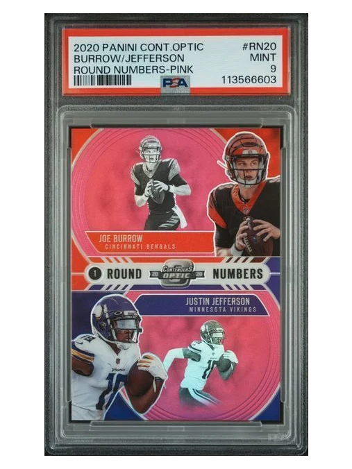 2020 Contenders Optic | Rookies Joe Burrow, Justin Jefferson | Round Numbers - Pink | 5/75 | #RN20 | PSA 9