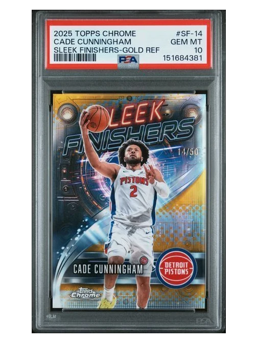 2025 Topps Chrome | Cade Cunningham | Sleek Finishers Gold Ref | 14/50 | PSA 10