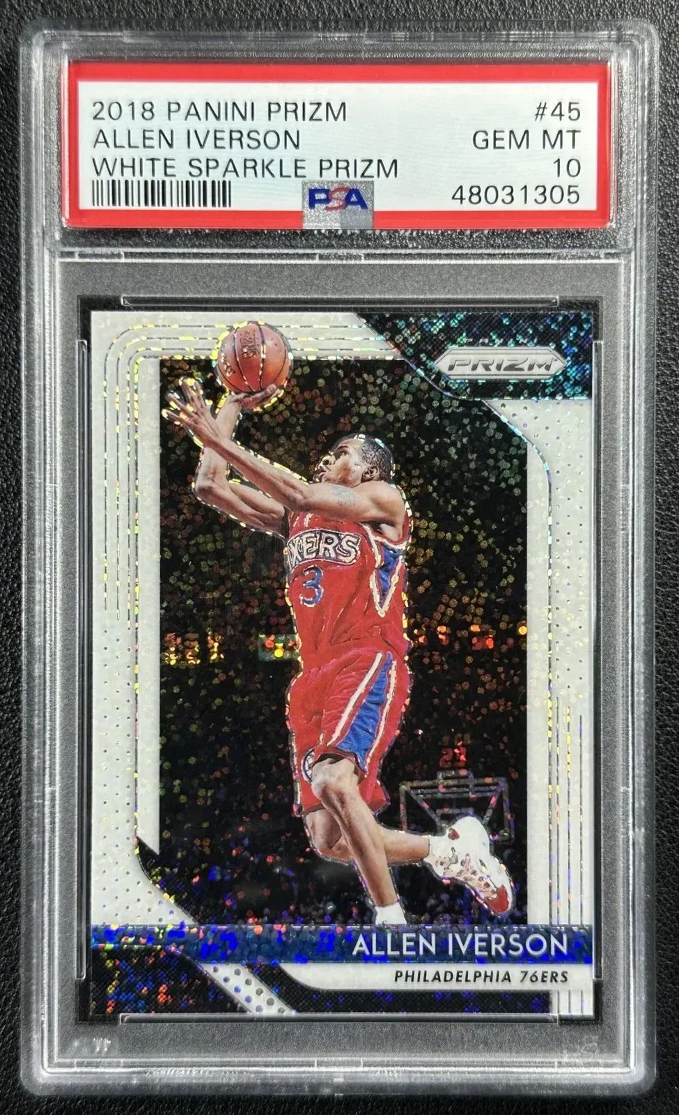 2018 Prizm | Allen Iverson | White Sparkle Prizm | #45 | PSA 10 | Pop 4 | HOF