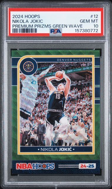 2024 Hoops | Nikola Jokic | Premium Prizms Green Wave | #12 | 22/25 | PSA 10 | Pop 3