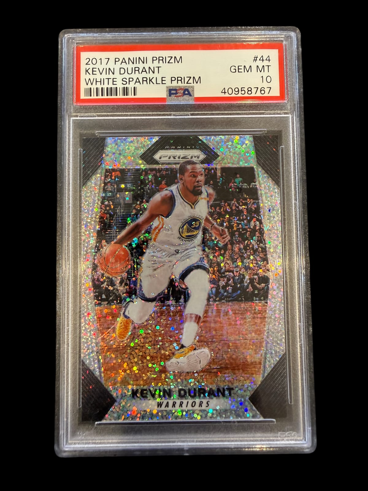 2017 Prizm Kevin Durant White Sparkle Prizm #44 PSA 10 Warriors