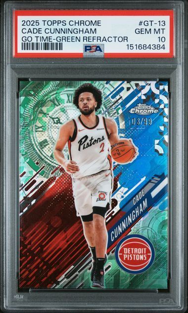 2025 Topps Chrome | Cade Cunningham | Go Time Green Refractor | 3/99 | PSA 10