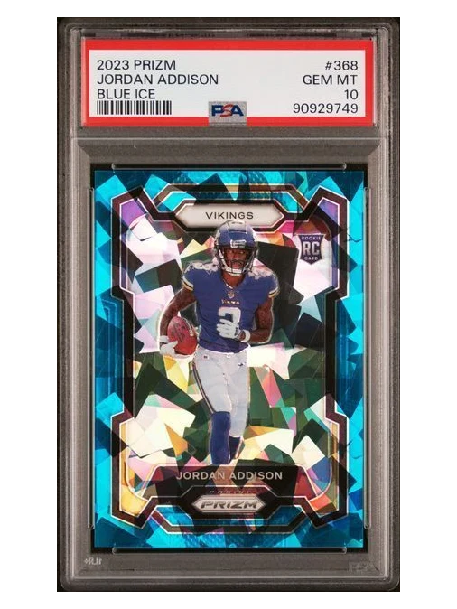 2023 Prizm | Rookie Jordan Addison | Blue Ice | 98/99 | PSA 10